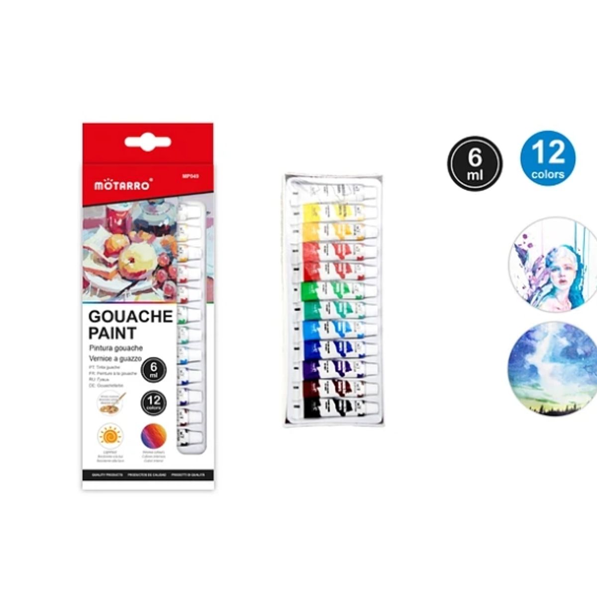 GENERICO - Pintura Gouache 6 ML 12 Pcs