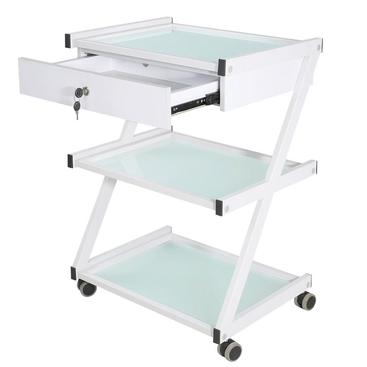 DETODOYMAS - Mesa Auxiliar Centro Estética 3 niveles con cajón - Blanco