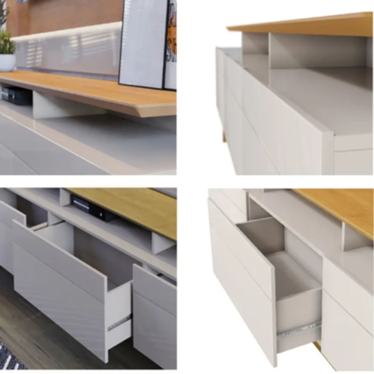 BE DESIGN - Rack Tv 70¨ Stand Classic Plus 1.8 Cajones Blanco Caramelo