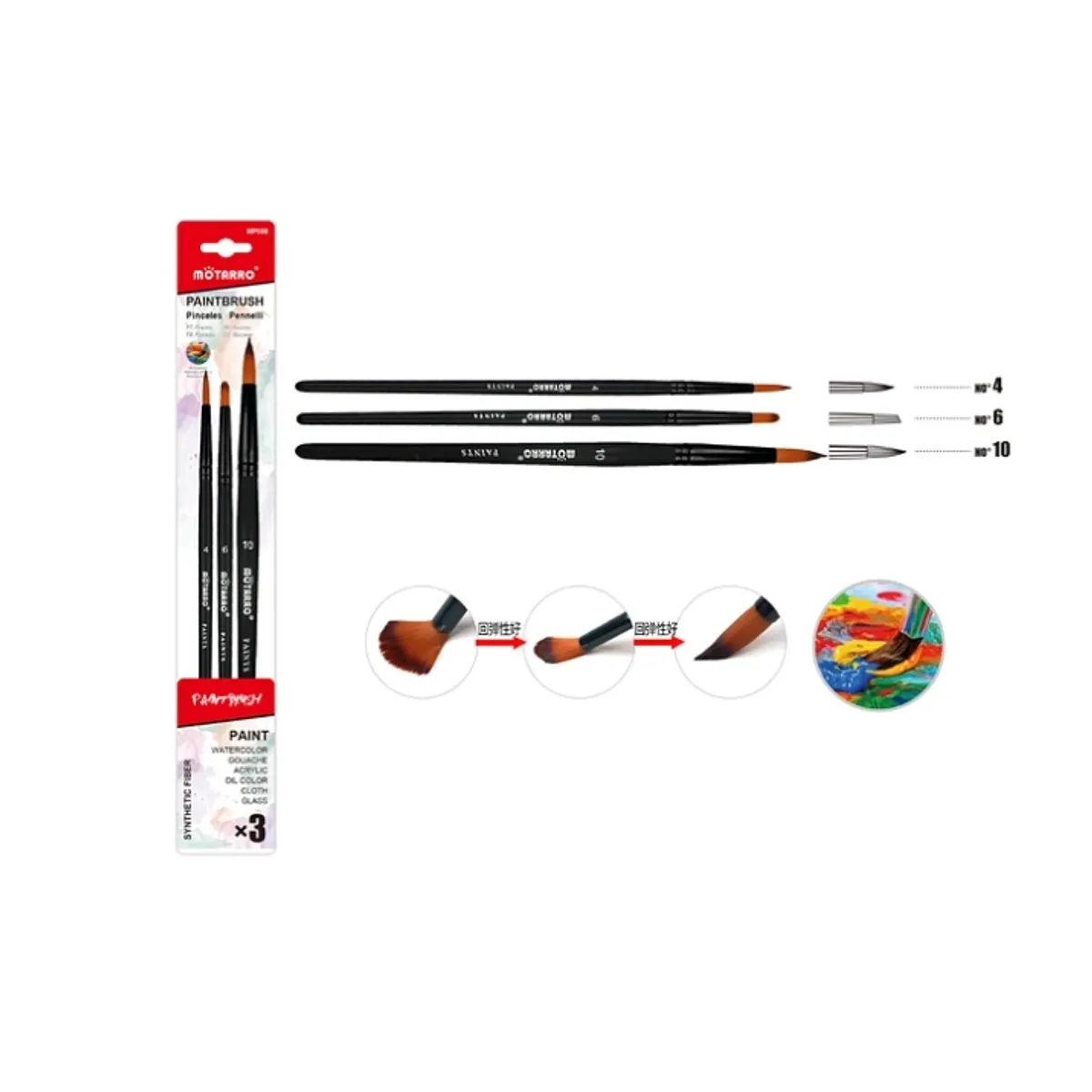 GENERICO - Set Pinceles 3 Tamaños n°4,6,10