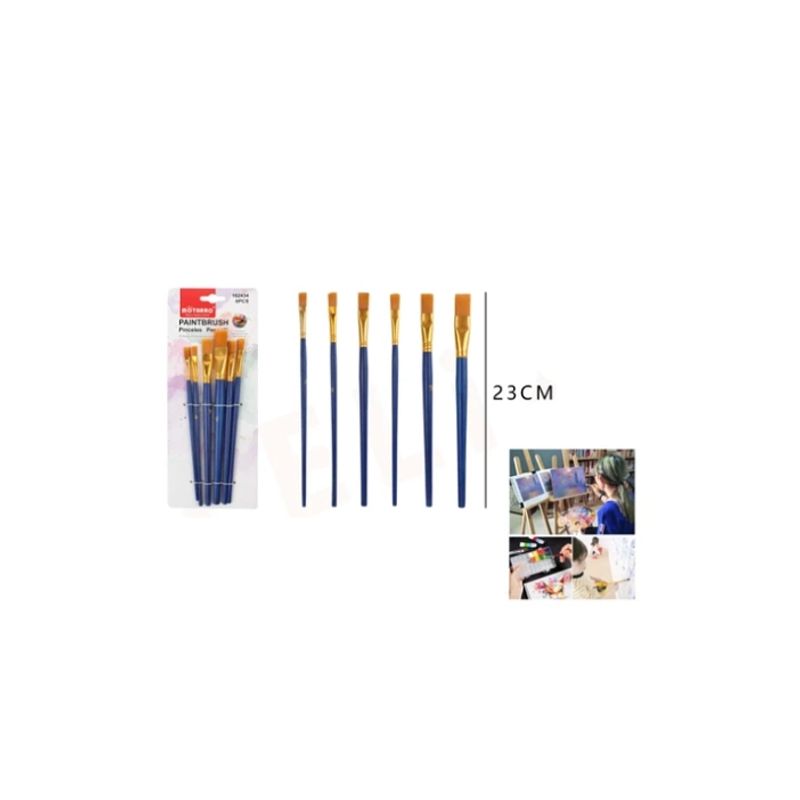 GENERICO - Set Pinceles Planos Detalle Azul 23Cm 6Pcs