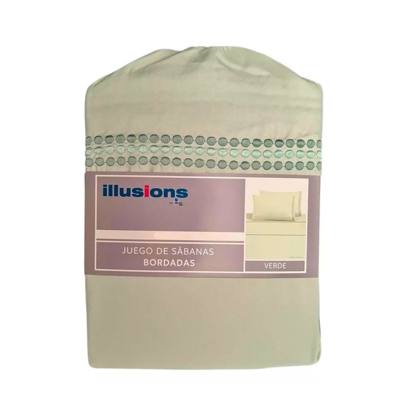 ILLUSIONS - Sabanas illusion bordada KING Micro fibra  Verde