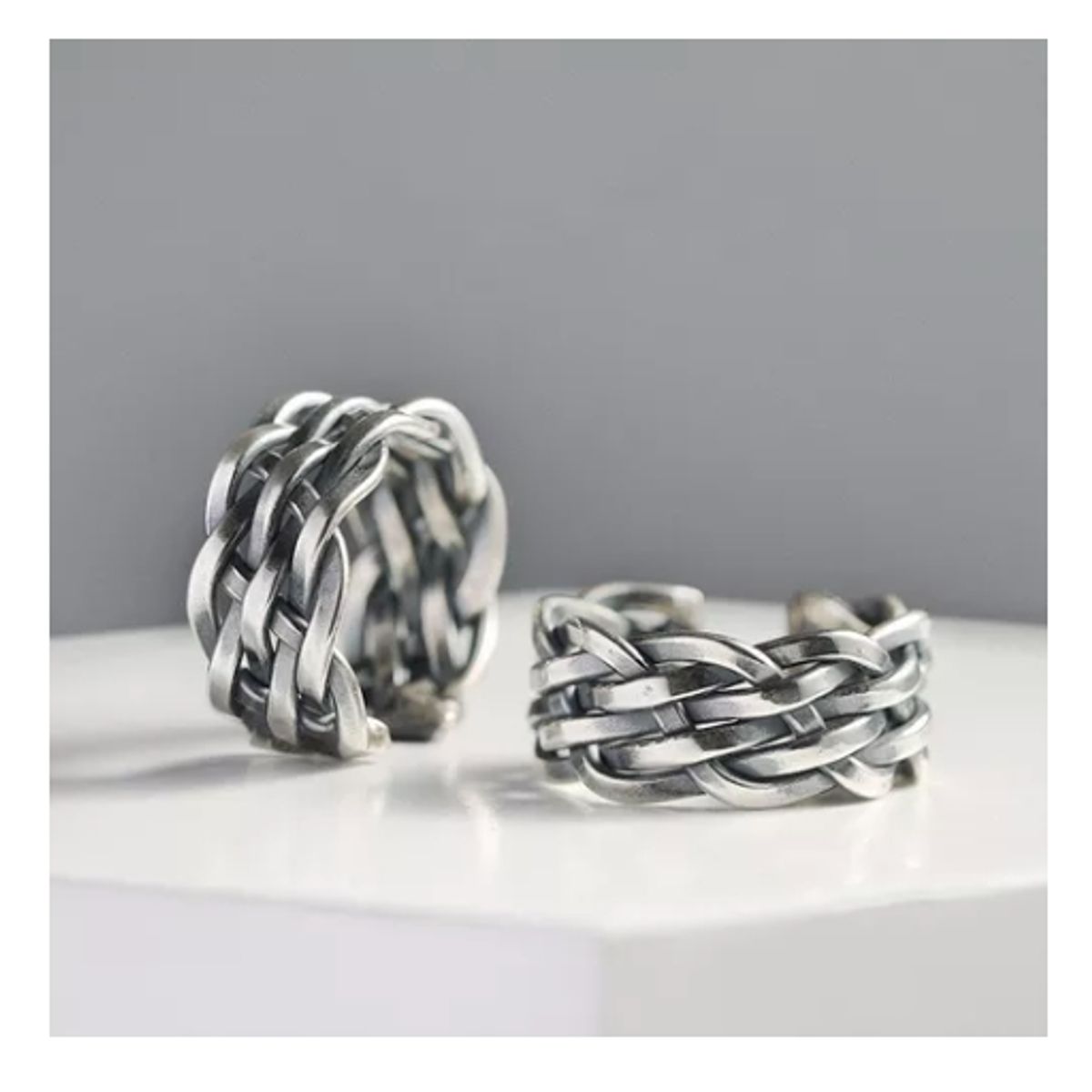 GENERICO - Anillo De Acero Inoxidable Tejido Ajustable Hombre Trenzado