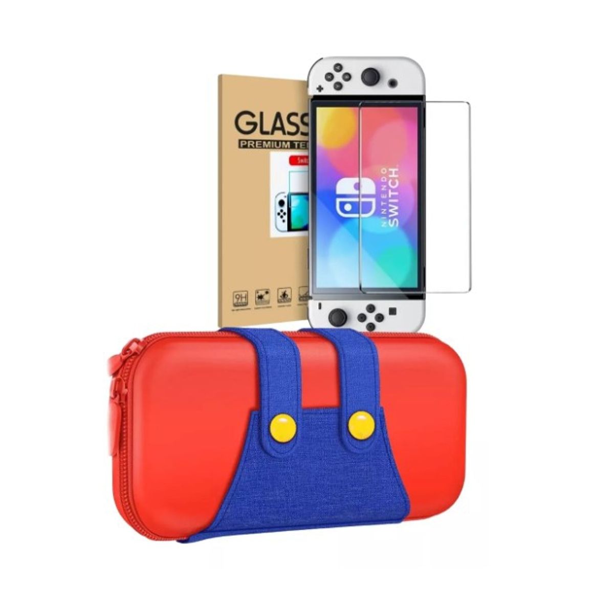 GENERICO - Estuche Protector Duro + Lamina Mica Nintendo Switch Oled