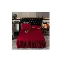 GENERICO - Funda de colchón Impermeable para Cama de 2.5 Plazas + Fundas y Faldón Ajustable Rojo