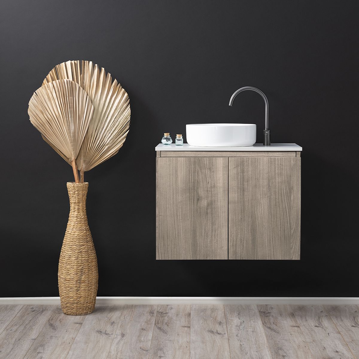 STRETTO - Mueble Baño Completo Ermes Sobre Cubierta Redondo 80x46cm Lenga