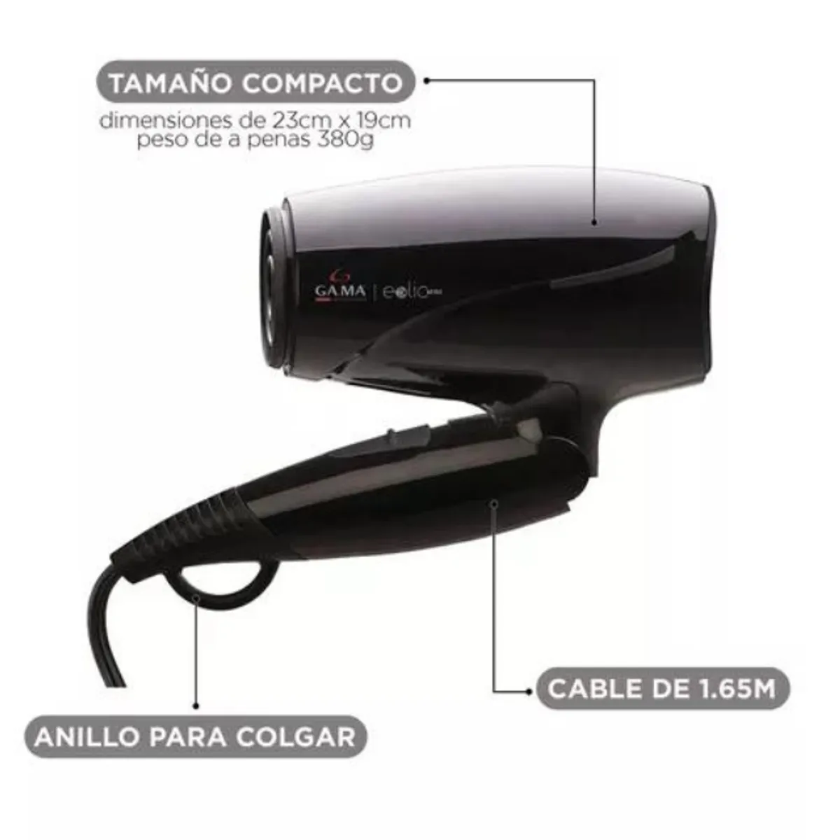 GAMA - SECADOR DE PELO COMPACTO PLEGABLE GAMA EOLIC ION 1600W SOL