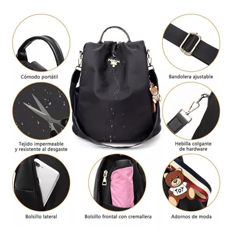 GENERICO - Mochila Impermeable Antirrobo Para Mujer Bolso Tela Oxford