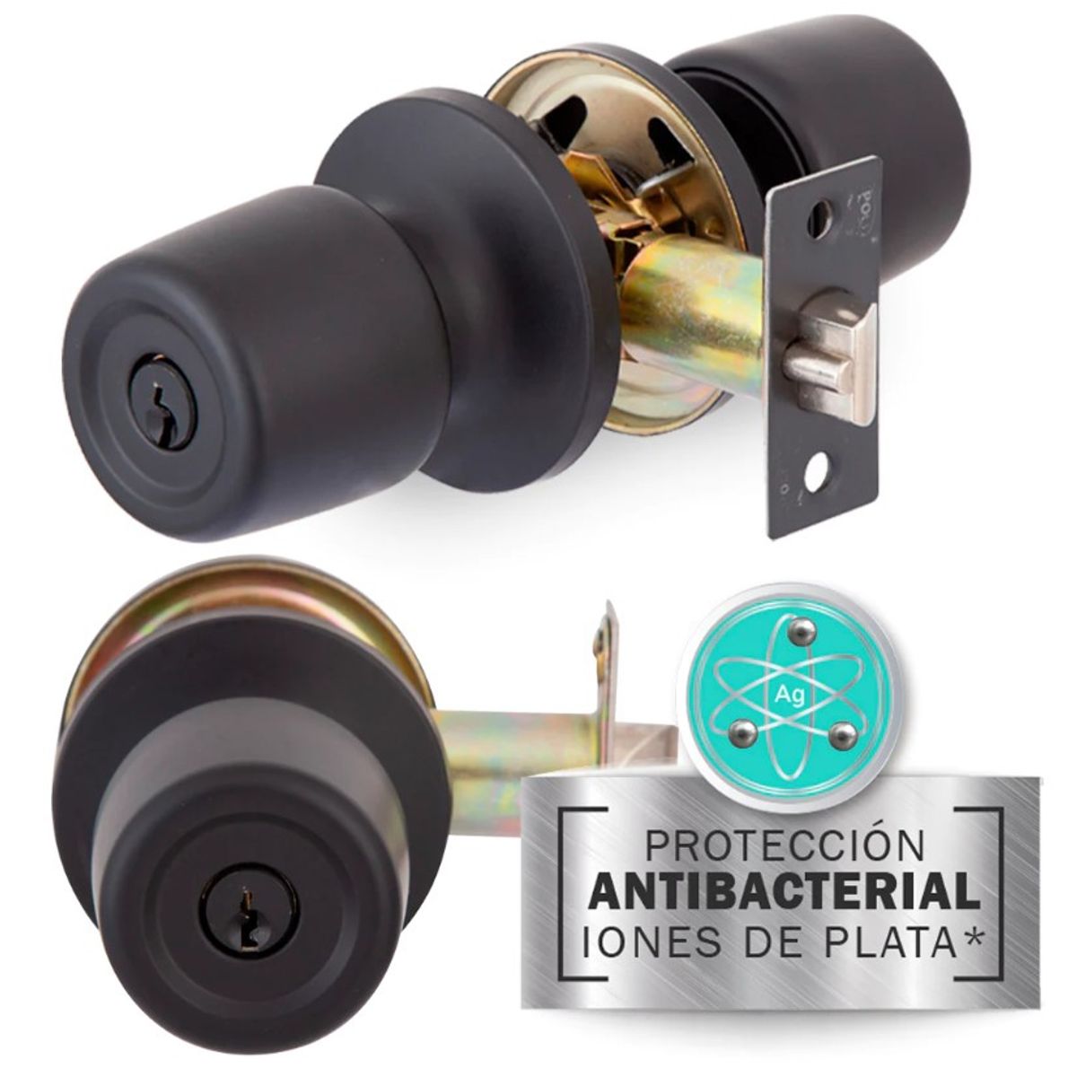 POLI - Pack 2 Cerradura Poli Antibacterial Oficina/Dormitorio Negro