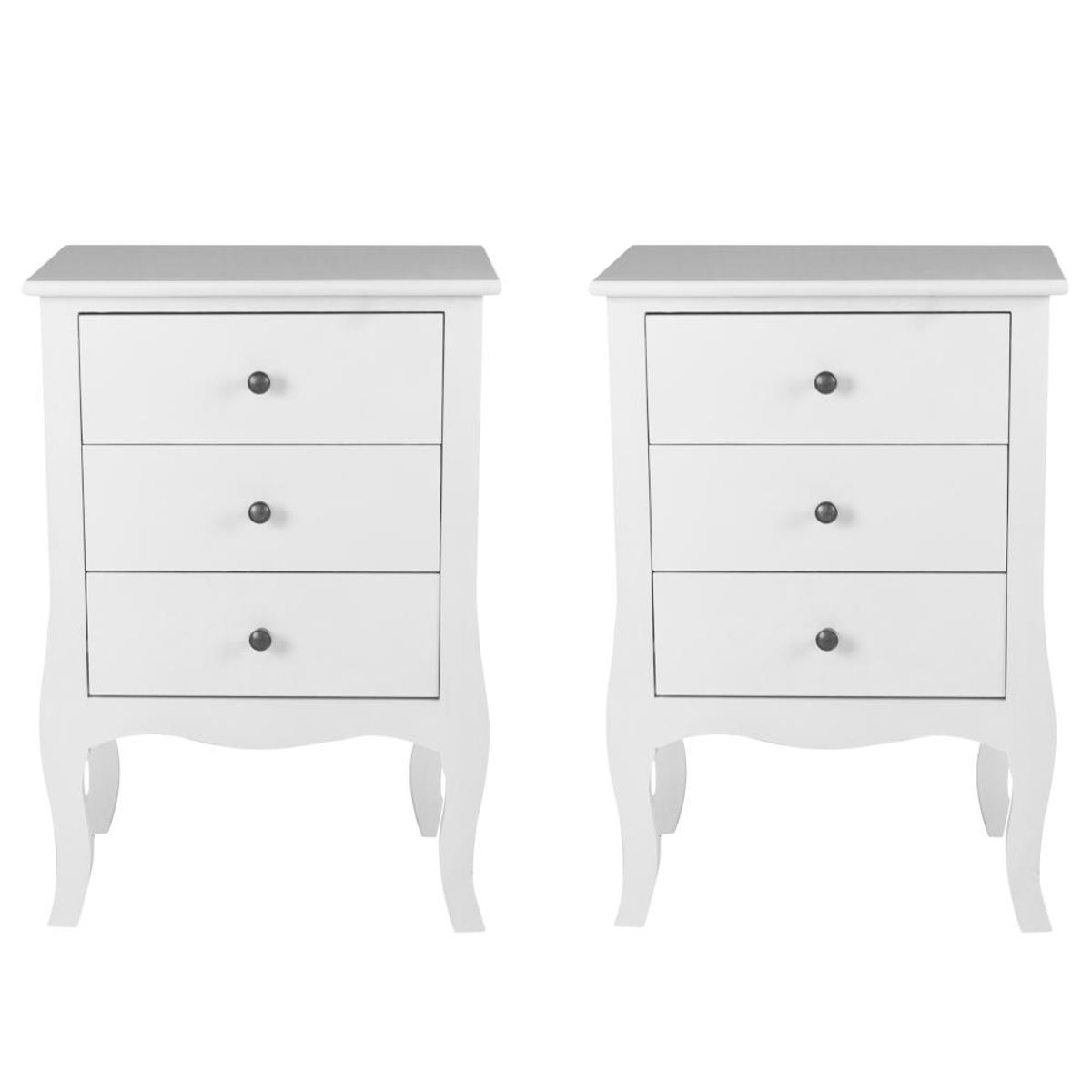 ITAHOME - SET DE 2 VELADORES DORMITORIO GENOVA 3 CAJONES BLANCO.