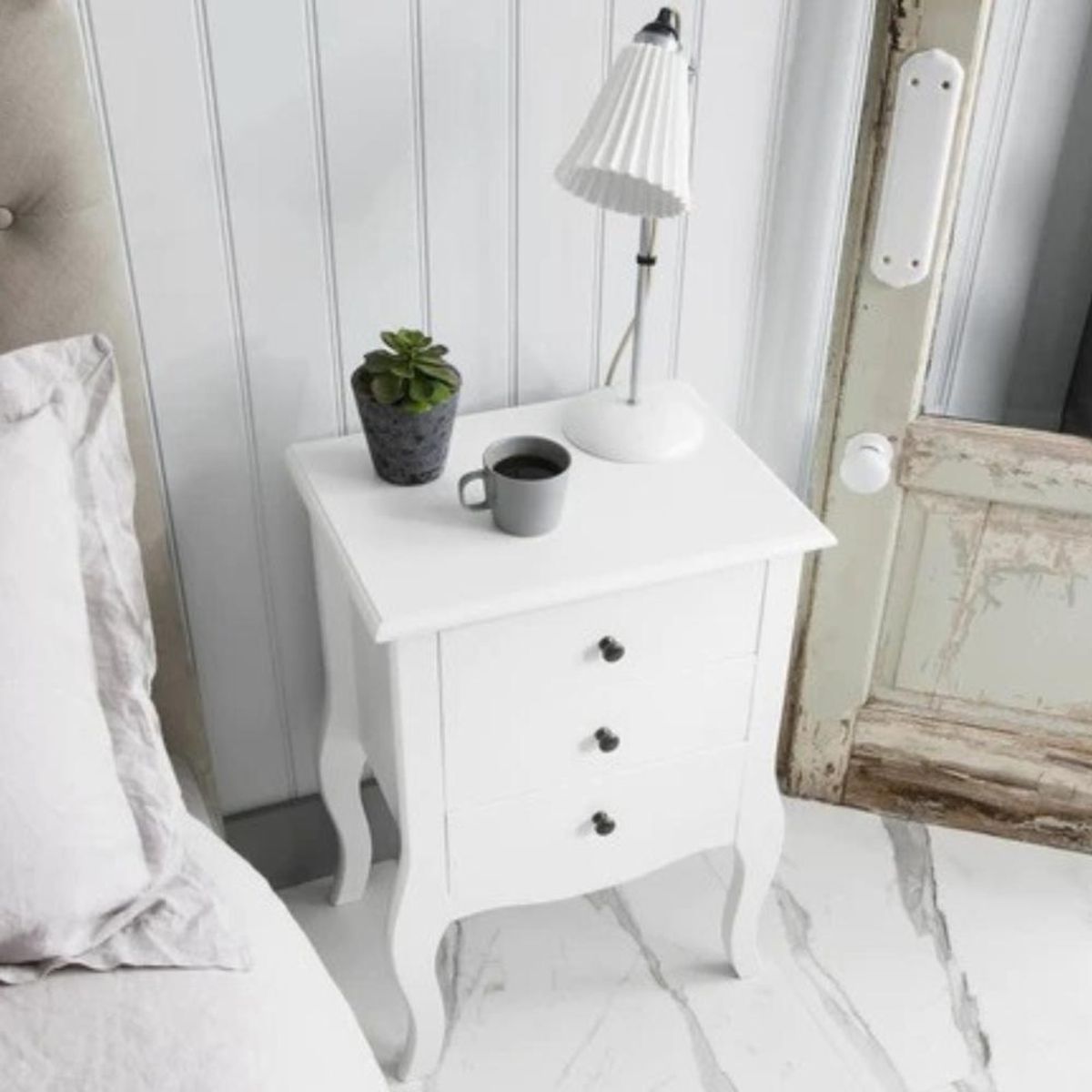 ITAHOME - SET DE 2 VELADORES DORMITORIO GENOVA 3 CAJONES BLANCO.