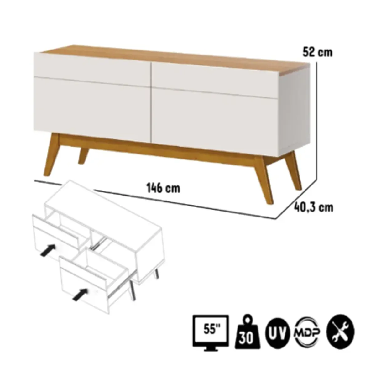 BE DESIGN - Rack Tv Stand Classic 1.4 Cajones Blanco Caramelo