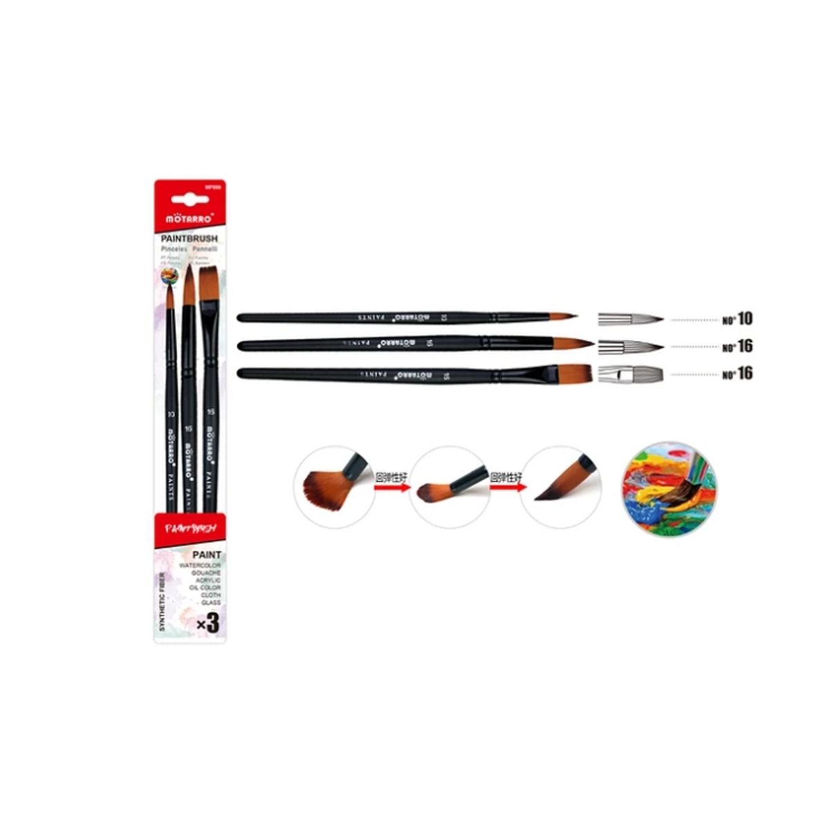 GENERICO - Set De 3 Pinceles N°10 y 16 3 Pcs