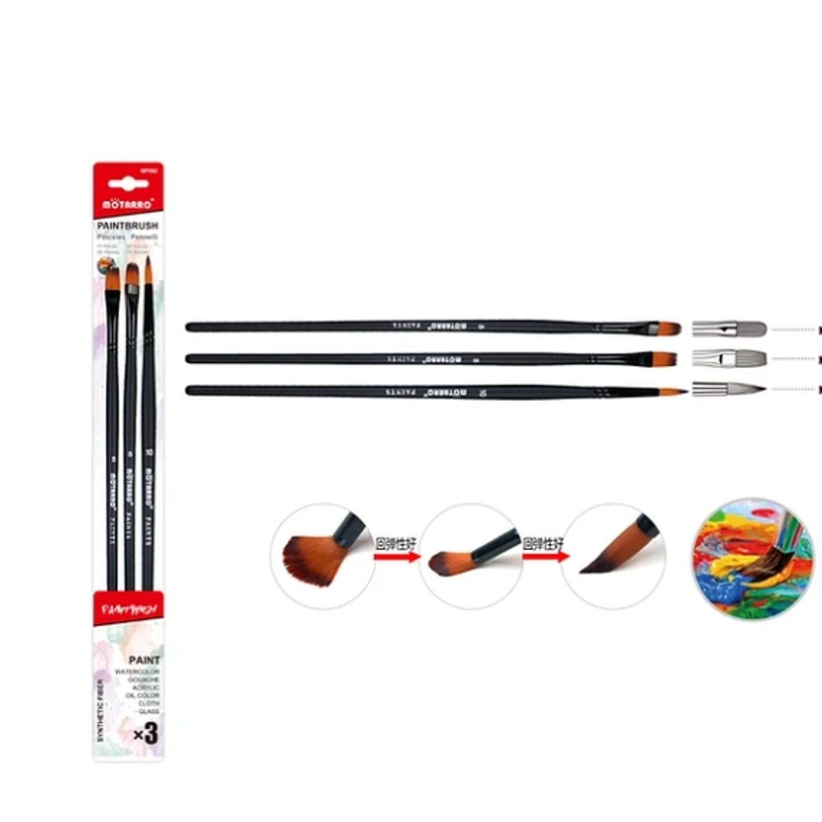 GENERICO - Set De 3 Pinceles N°8 y 10 3 Pcs