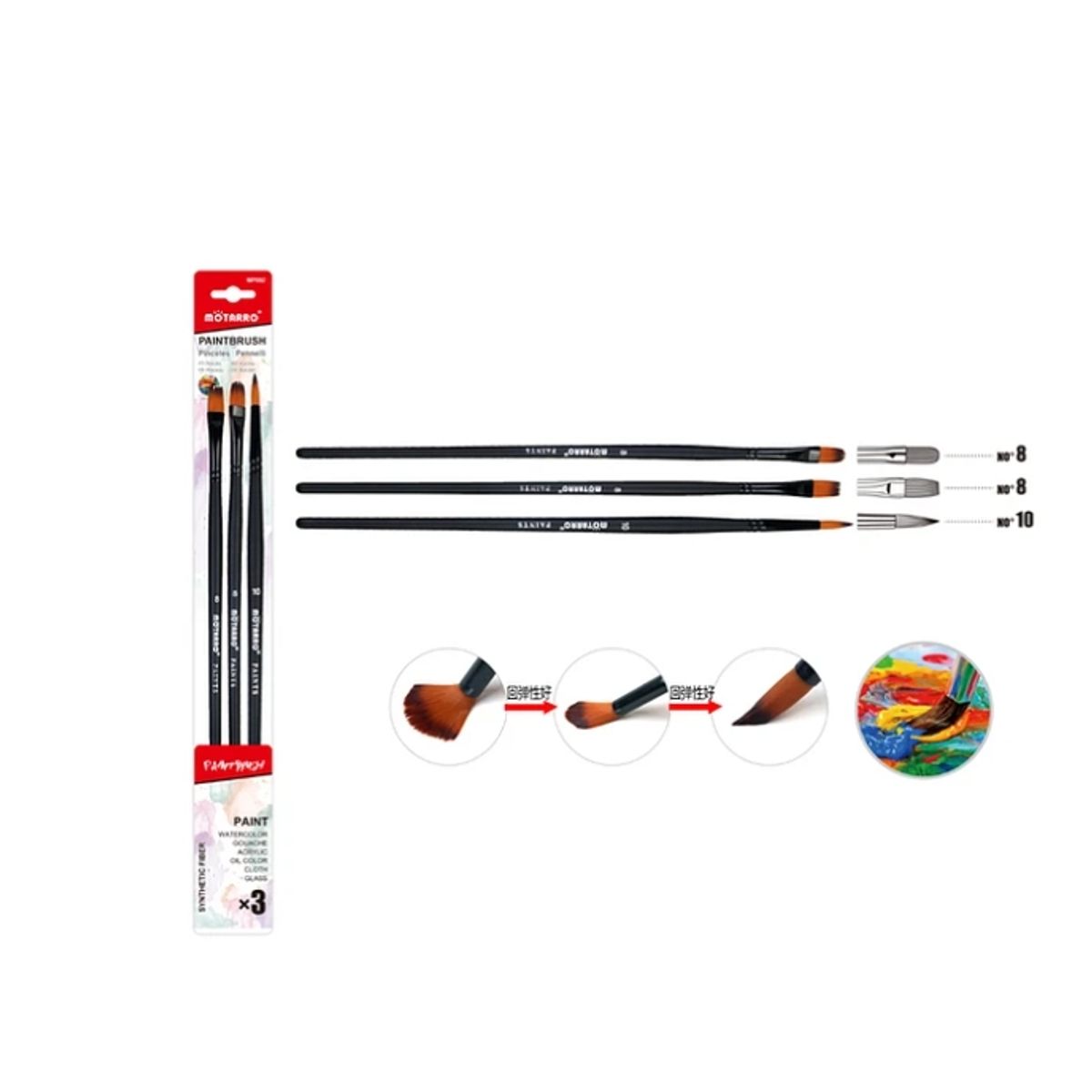 GENERICO - Set De 3 Pinceles N°8 y 10 3 Pcs