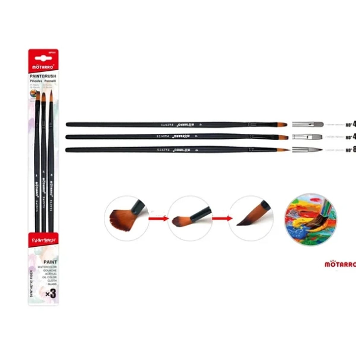 GENERICO - Set De 3 Pinceles N°4 Y 8- 3 Pcs