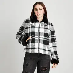 ACUARELA - Chaqueta Con aplicación De piel En Cuello Y Mangas Negro