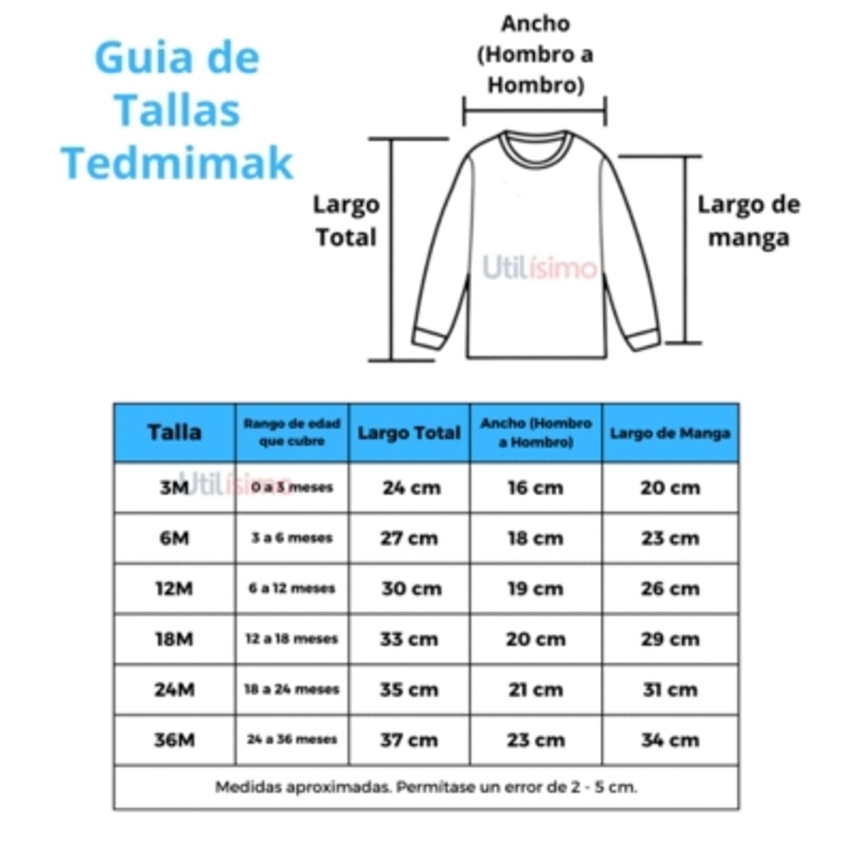 TEDMIMAK - Polera Manga Larga Niña BigLittleBaby Blanca Tedmimak 100% Algodón