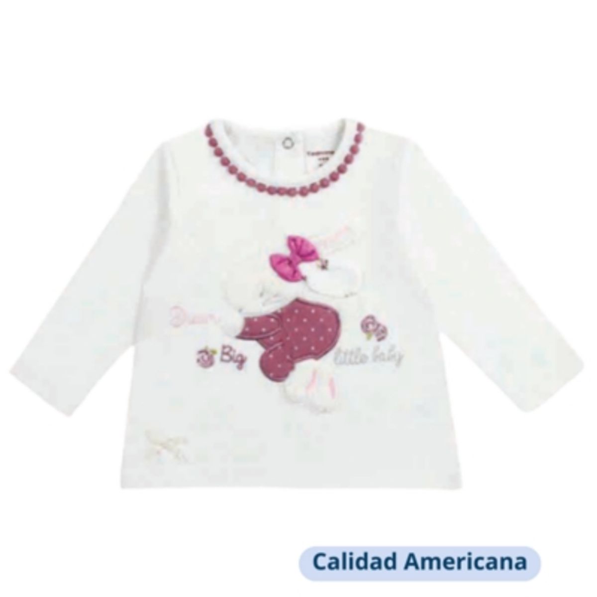 TEDMIMAK - Polera Manga Larga Niña BigLittleBaby Blanca Tedmimak 100% Algodón