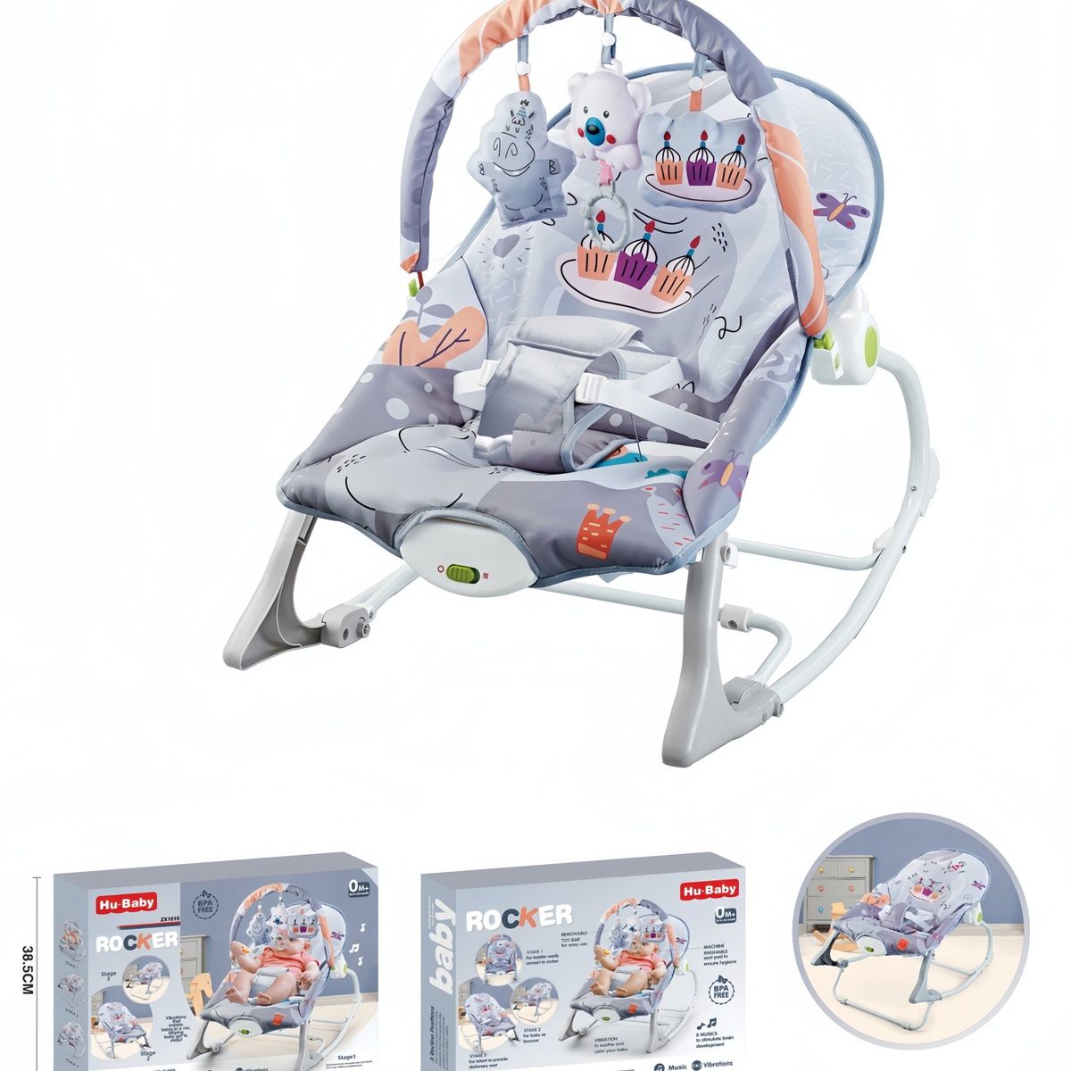 LUBABYCAS - Silla Nido Mecedora Con Vibración y Melodía Gris LuBabycas