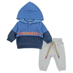 TEDMIMAK - Set 2 Piezas Polerón Con Capucha Pantalón Niño Azul Algodón