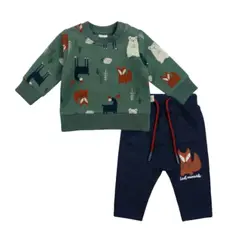 TEDMIMAK - Set 2 Piezas Polerón Pantalón Niño Verde 100% Algodón