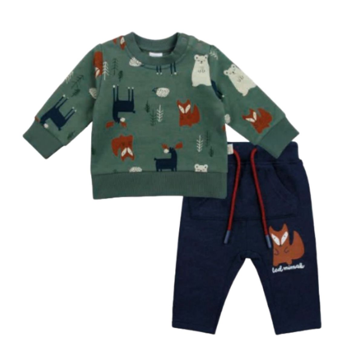 TEDMIMAK - Set 2 Piezas Polerón Pantalón Niño Verde Tedmimak 100% Algodón