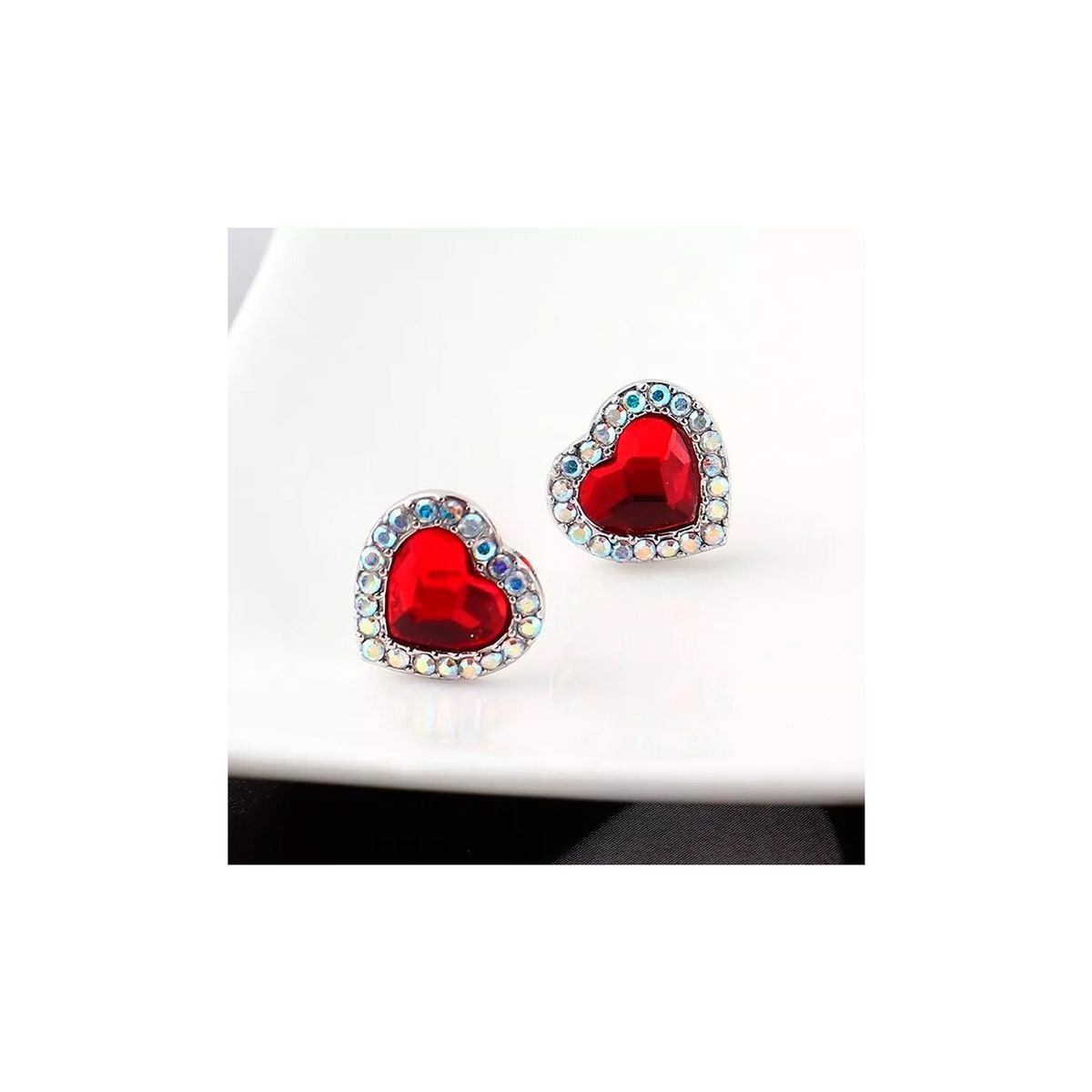 GENERICO - Aros Finos Corazón Rojo Cristales Austriacos Joyería