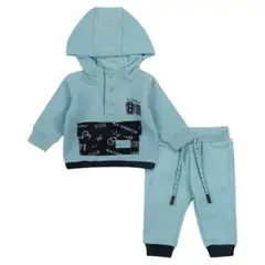 TEDMIMAK - Set 2 Piezas Polerón Capucha Pantalón Niño Celeste Algodón
