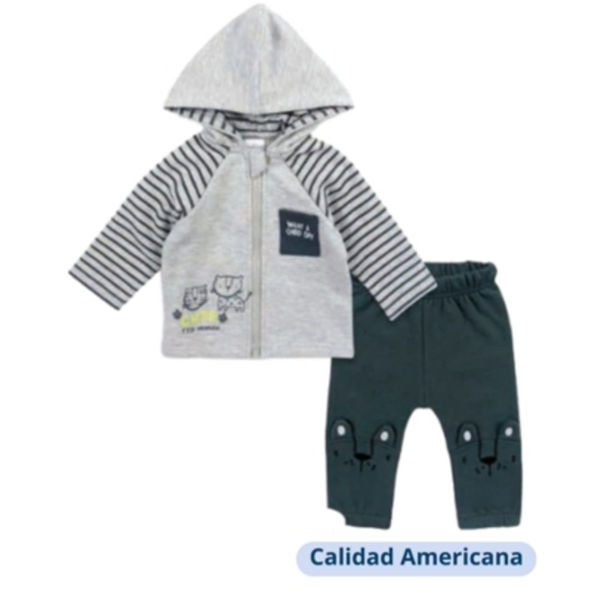 TEDMIMAK - Set 2 Piezas Polerón Capucha Pantalón Niño Gris Claro Tedmimak Algodón