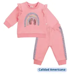TEDMIMAK - Set 2 Piezas Polerón Pantalón Niña ArcoIris Rosa 100% Algodón