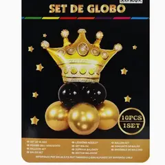 GENERICO - Set Globos Forma Corona Color Dorado Negro