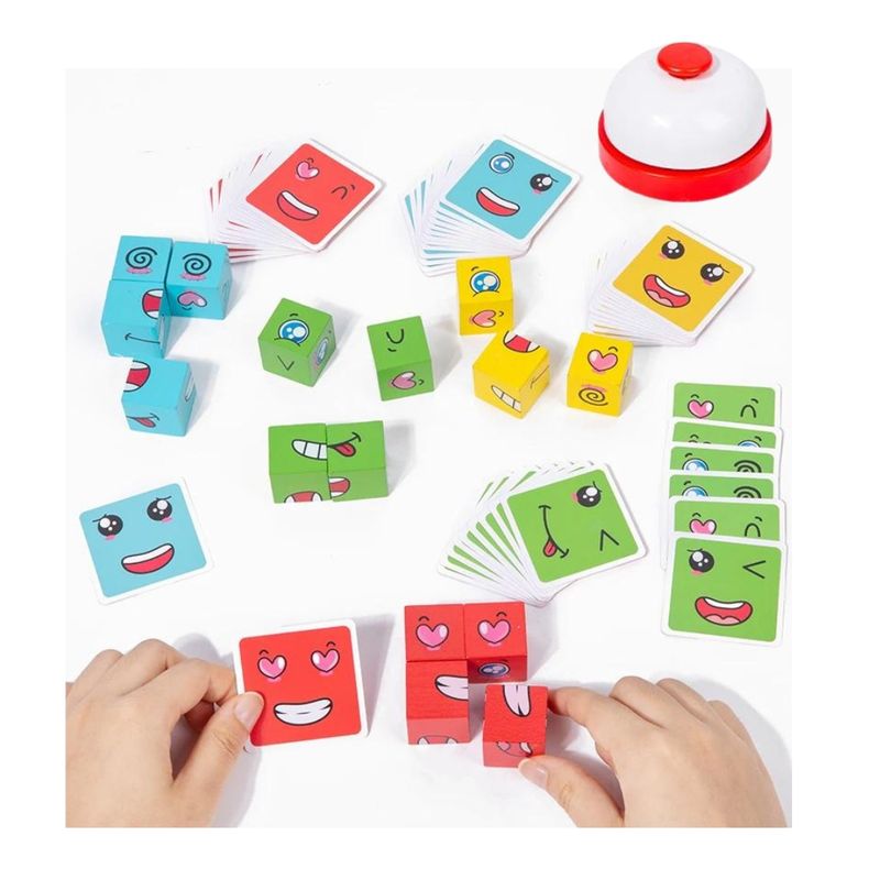 GENERICO - Juego Expresiones Emociones Cubos de Madera Con Campana