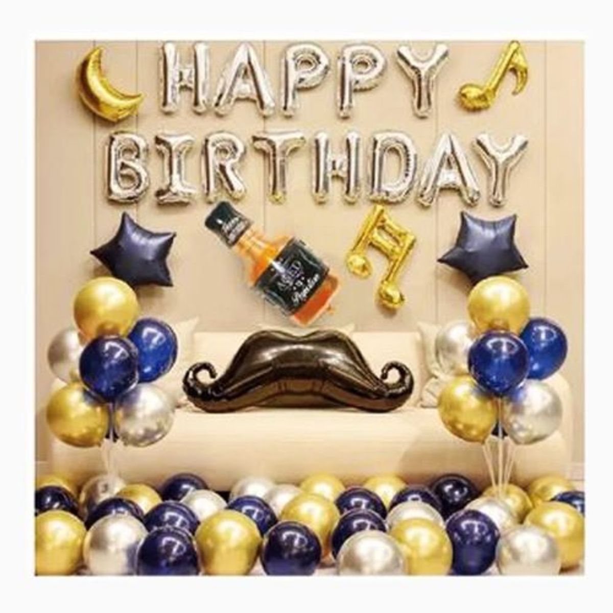 GENERICO - Set Globos Latex Happy Birthday Color Dorado Azul