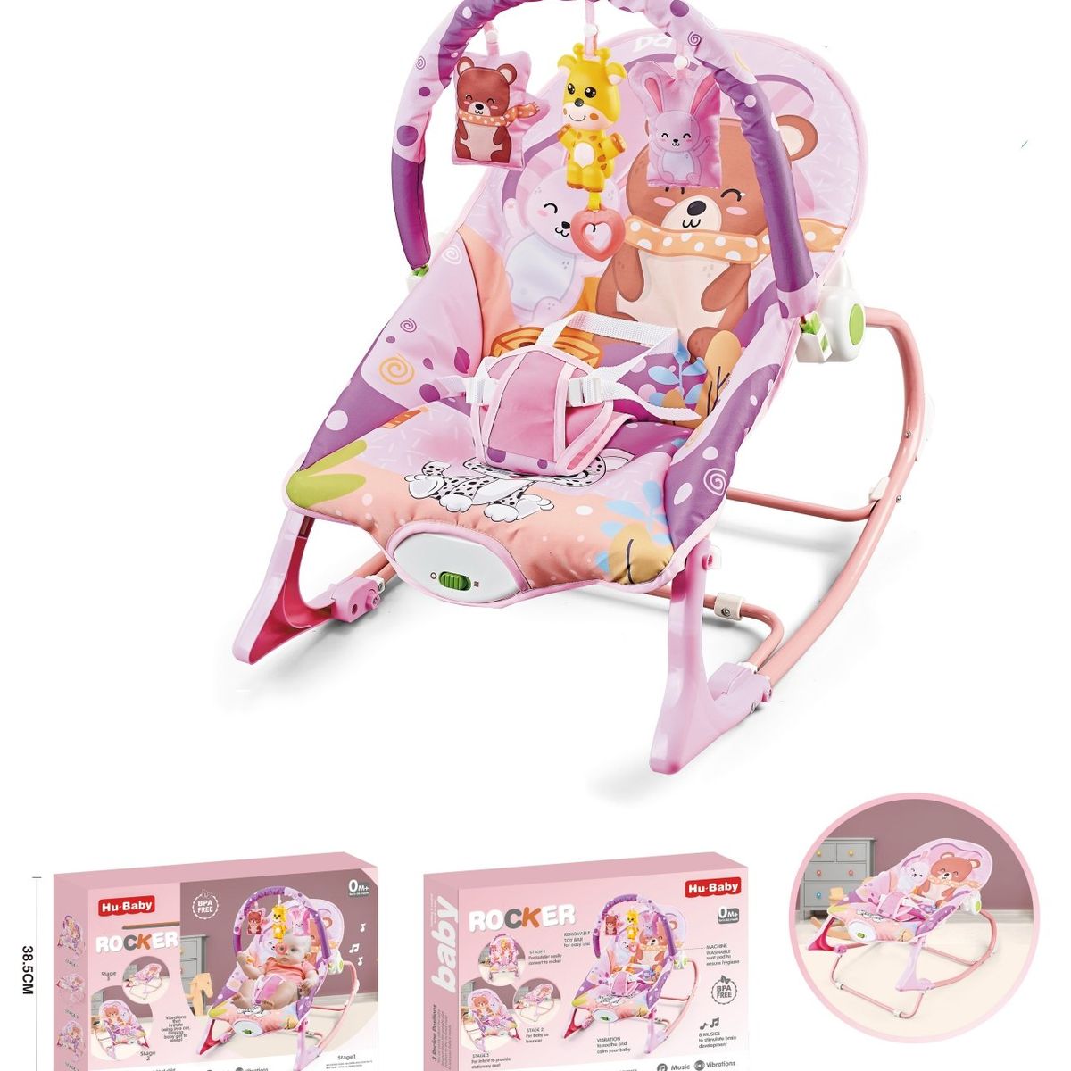 LUBABYCAS - Silla Nido Mecedora Vibración y Melodía Rosada LuBabycas