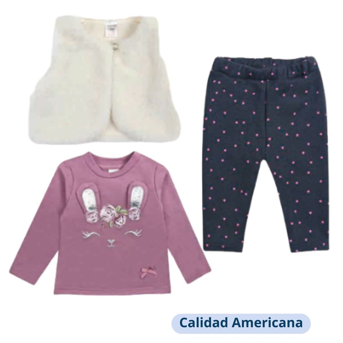 TEDMIMAK - Set 3 Piezas con Chaleco para Niña Coneja Violeta Tedmimak Algodón