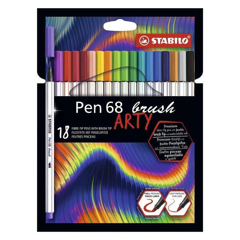 STABILO - Stabilo Pen 68 Marcadores Brush 18 Colores Punta Pincel