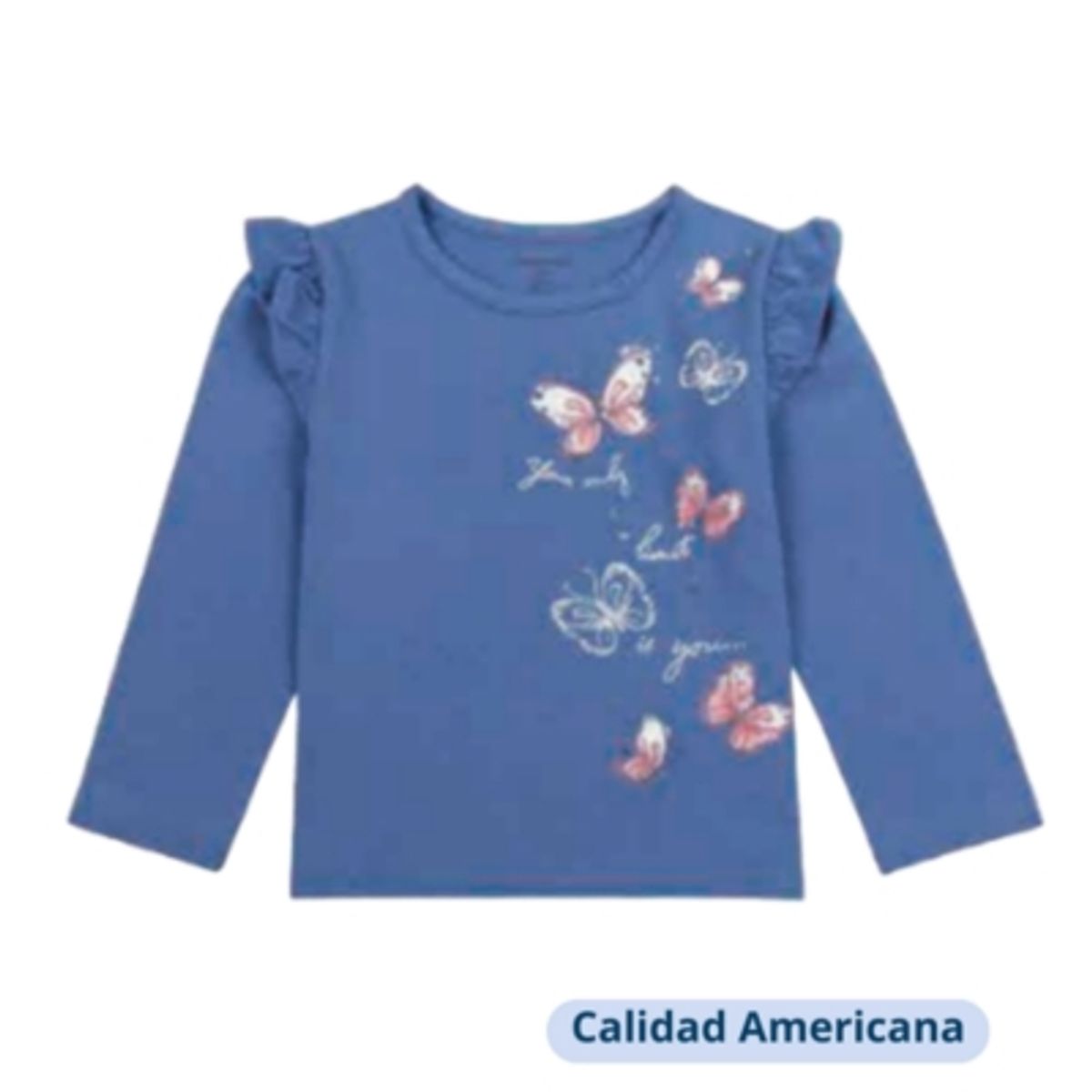 TEDMIMAK - Polera Manga Larga Niña Mariposas Azul Tedmimak 100% Algodón
