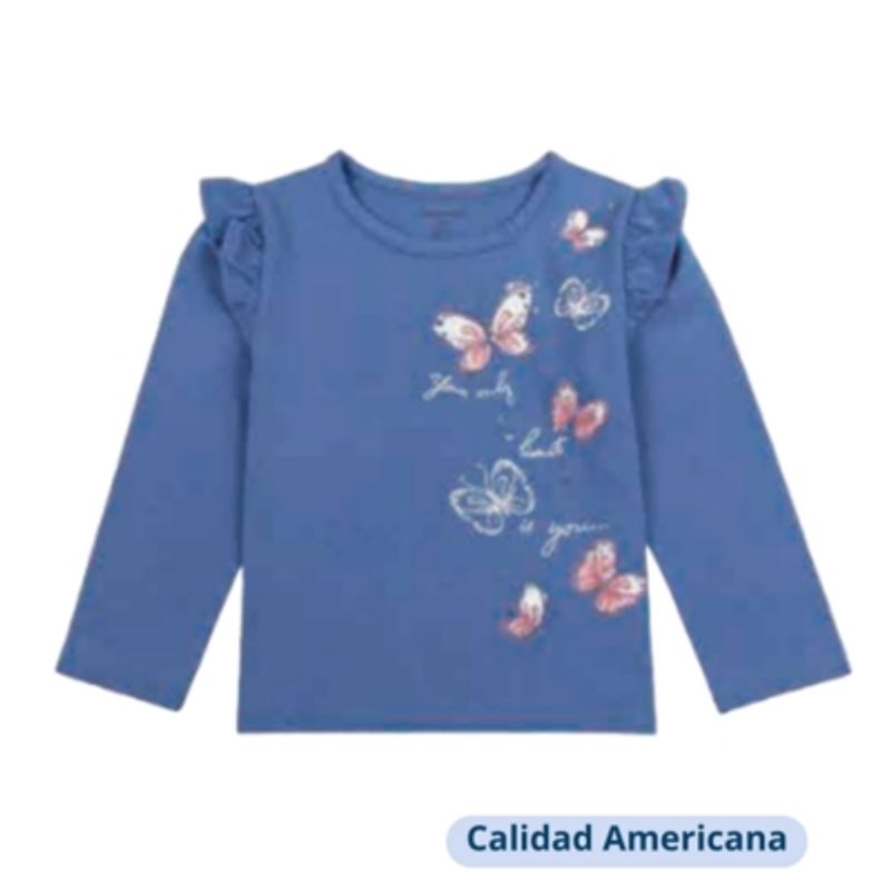 TEDMIMAK - Polera Manga Larga Niña Mariposas Azul Tedmimak 100% Algodón