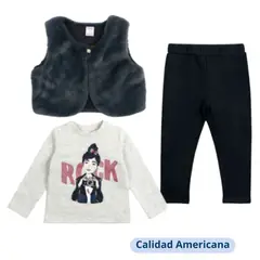 TEDMIMAK - Set 3 Piezas con Chaleco para Niña Rock Negro 100% Algodón