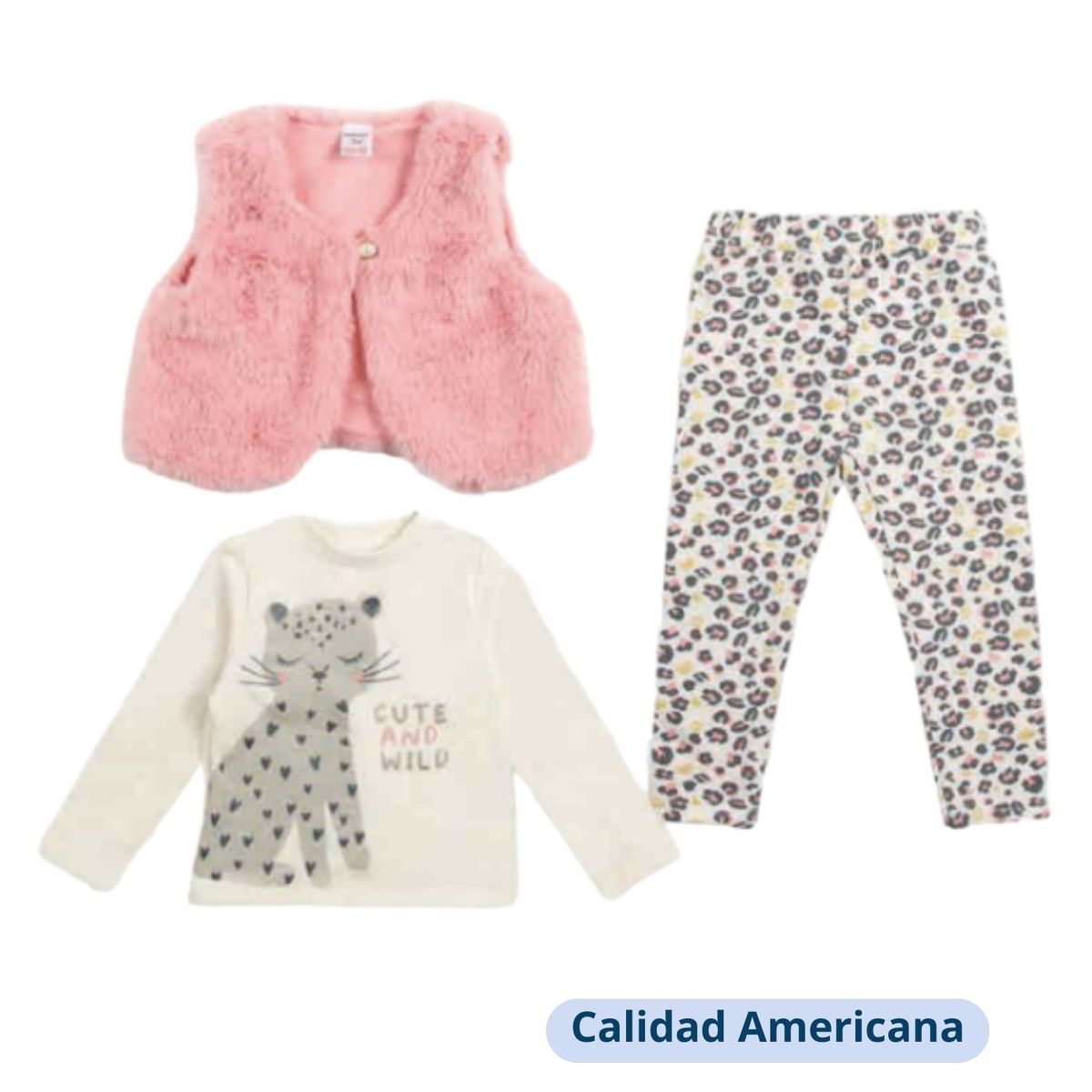 TEDMIMAK - Set 3 Piezas con Chaleco para Niña Cute BlancoTedmimak 100% Algodón