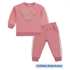 TEDMIMAK - Set 2 Piezas Polerón Pantalón Niña Oso Rosa 100% Algodón