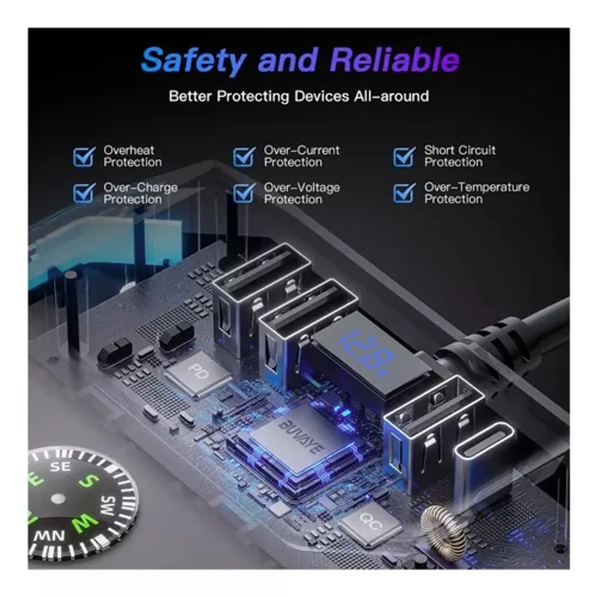 EVERSO - Cargador Universal Para Auto Usb  C Carga Rápida Automóvil 120w