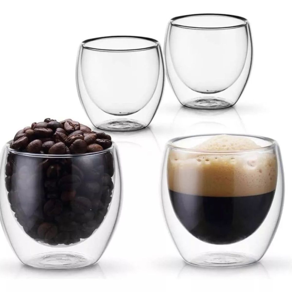 KUANGYE - Taza Cafe 4 Vasos Vidrio Mug Doble Pared Térmica Reforzada