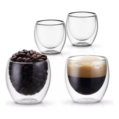 Imagen 2 del producto Taza Cafe 4 Vasos Vidrio Mug Doble Pared Térmica Reforzada