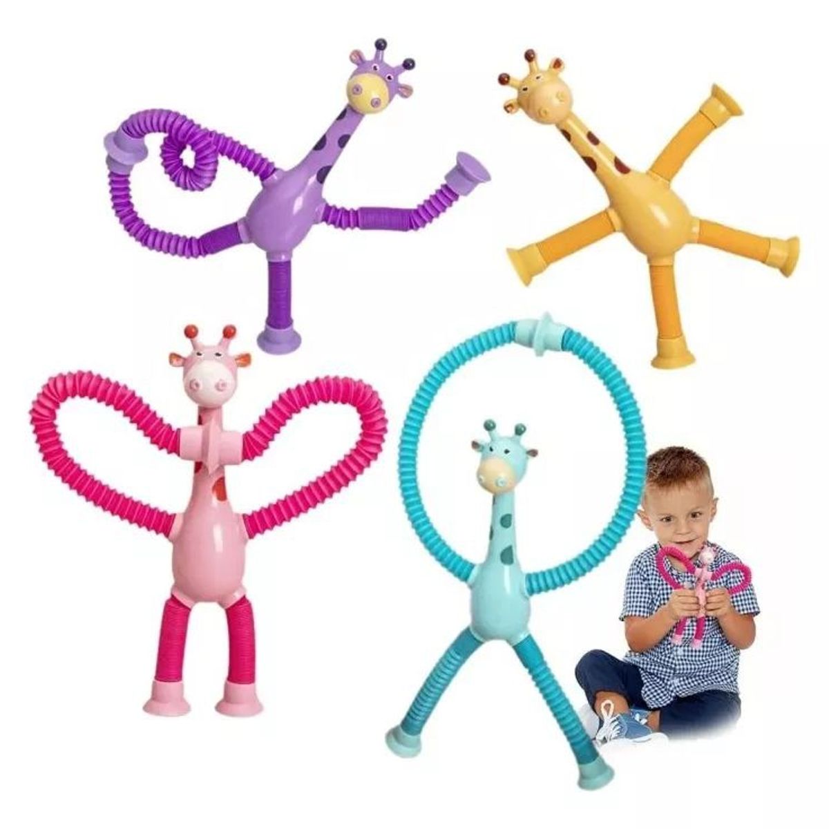 KUANGYE - Set 4 Jirafas/ Tubo Extensible Y Ventosa/ Juguete Sensorial