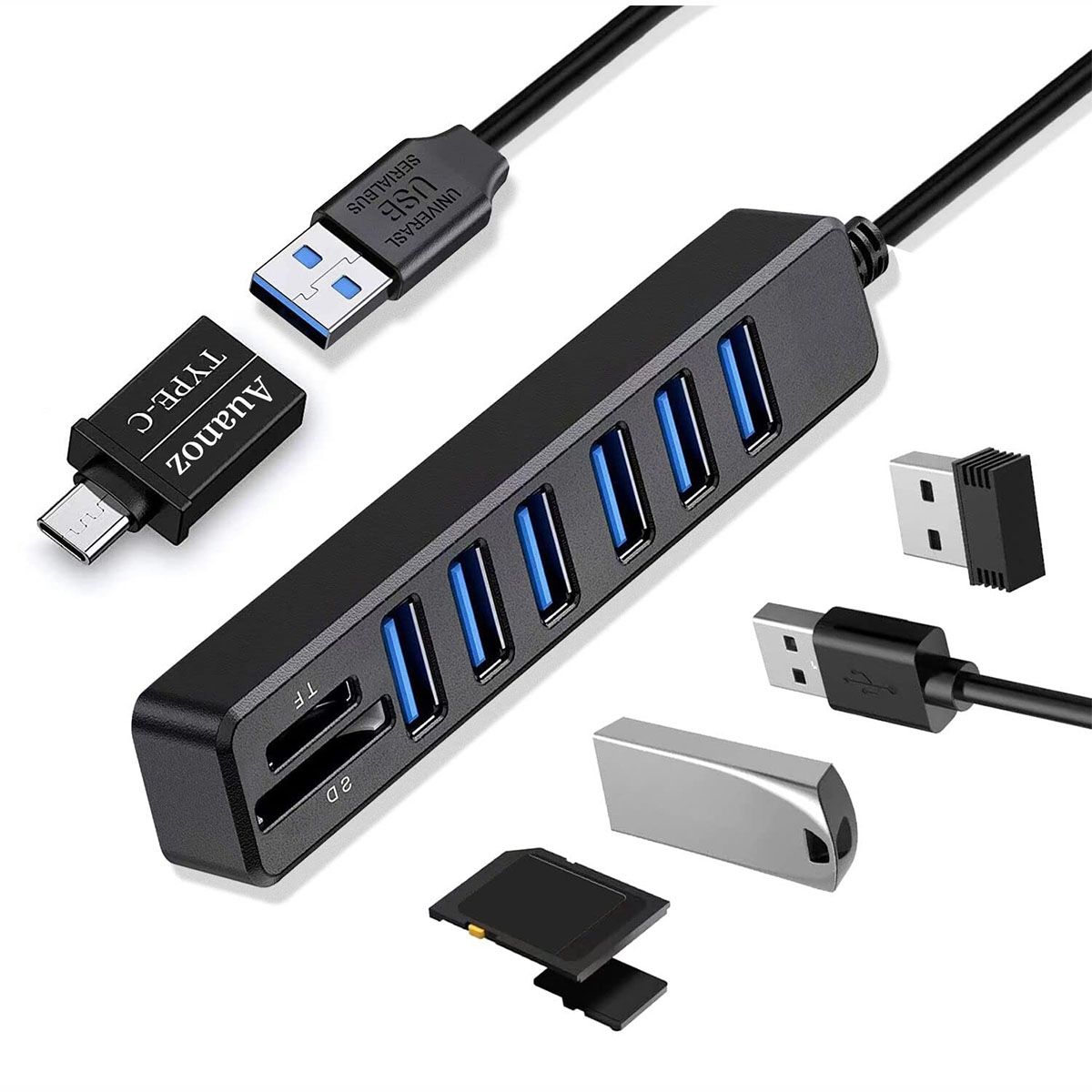 EDWINAYY - Hub 6 Puertos Multi Usb 3.0 Adaptador Con Lector Tarjeta Sd