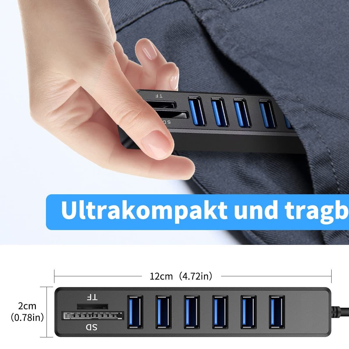 EDWINAYY - Hub 6 Puertos Multi Usb 3.0 Adaptador Con Lector Tarjeta Sd