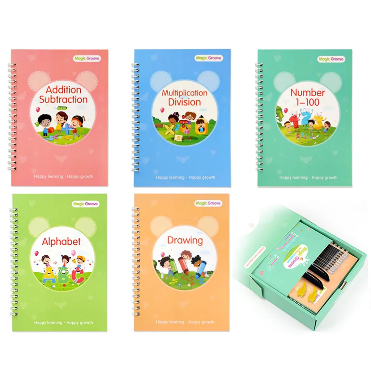 EDWINAYY - Set 5 Cuadernos Mágicos Caligrafía Ingles Ni?os Reutilizable