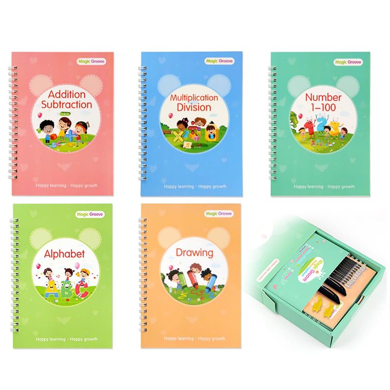 EDWINAYY - Set 5 Cuadernos Mágicos Caligrafía Ingles Niños Reutilizable